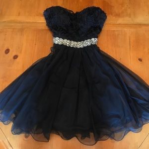 Navy Blue Strapless Formal Dress